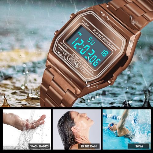 Yuehuamech Montre numérique à quartz pour homme - Montre de sport de luxe étanche 30 m - LED rétroéclairage bracelet aci